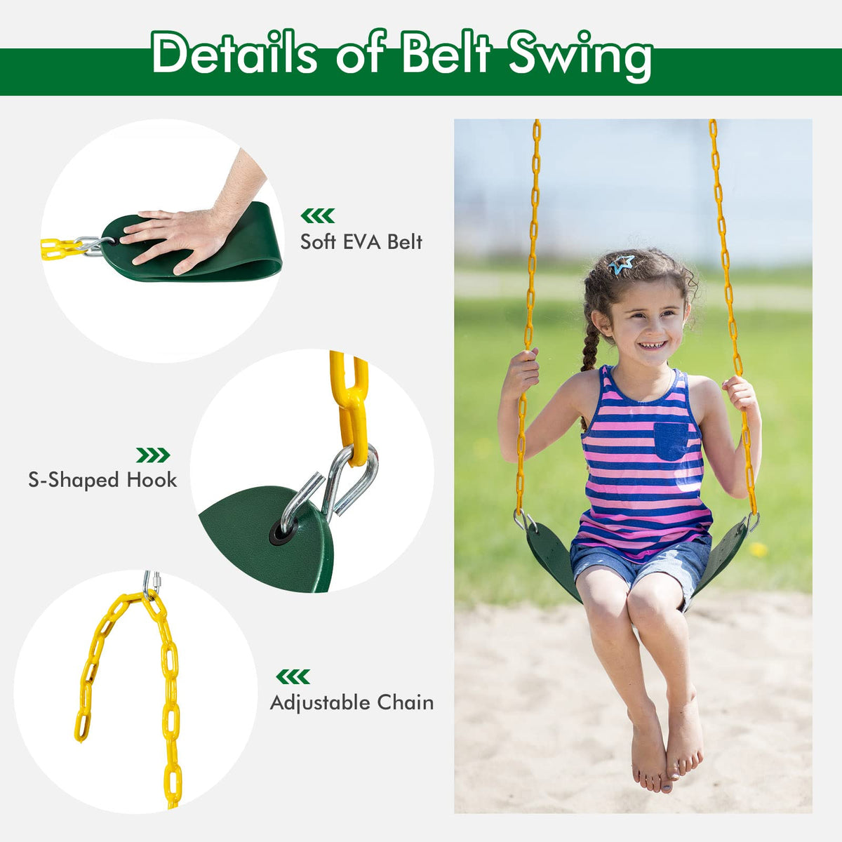 HONEY JOY 660lbs 2 Seat Metal Swing Frame Set with Saucer Swing & Belt Swing, Heavy Duty A-Frame Kids Swing Stand w/Ground Stakes and Adjustable Ropes, Outdoor Swing Sets for Backyard