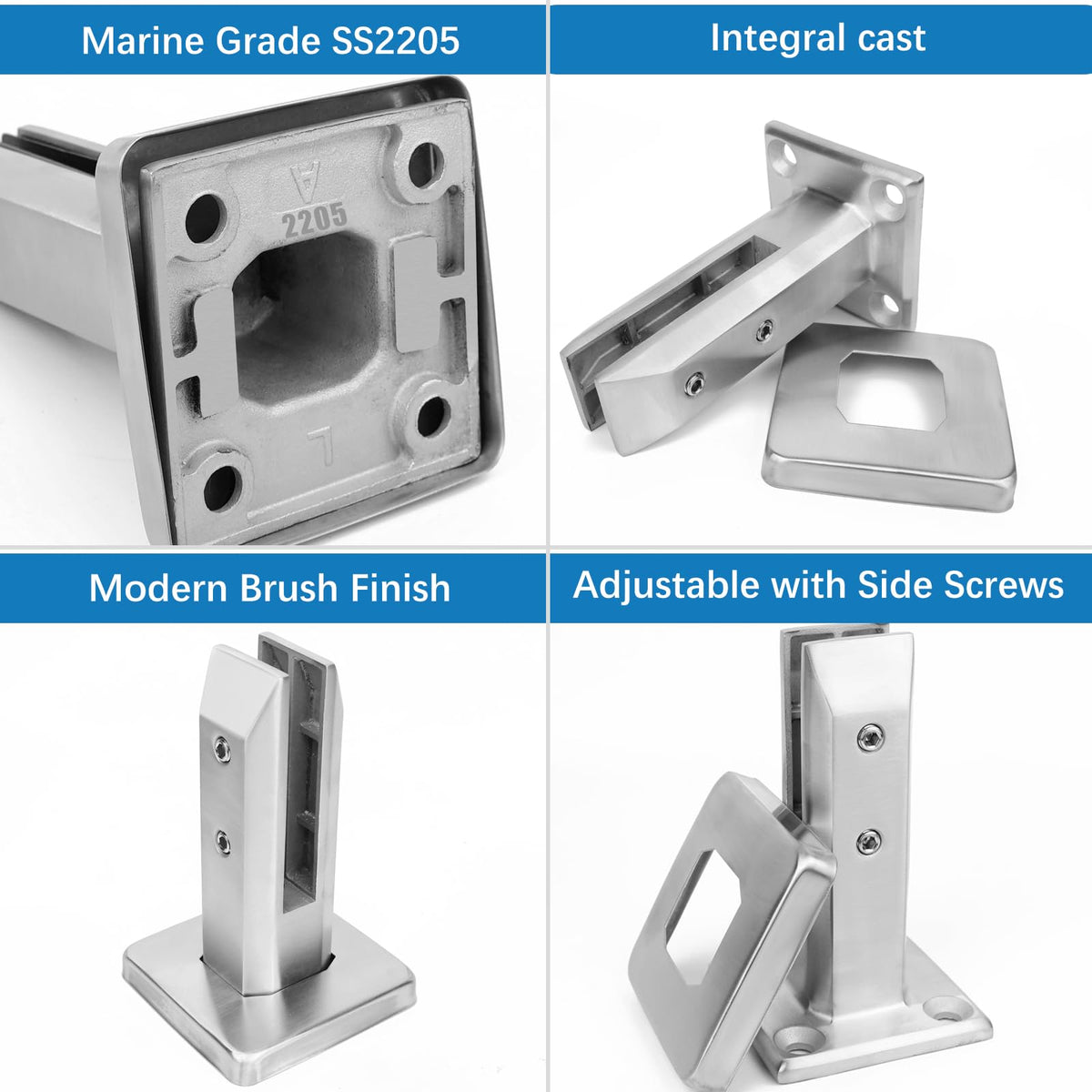 LukLoy 2.1lb Heavy Duty 2205 Stainless Steel Glass Pool Fence Spigot Balustrade Railing Post Clamp Bracket for Balcony Garden Deck Handrail, Brushed (10Pack, Each NW 2.1lb, GW 3.0lb) - Level 2