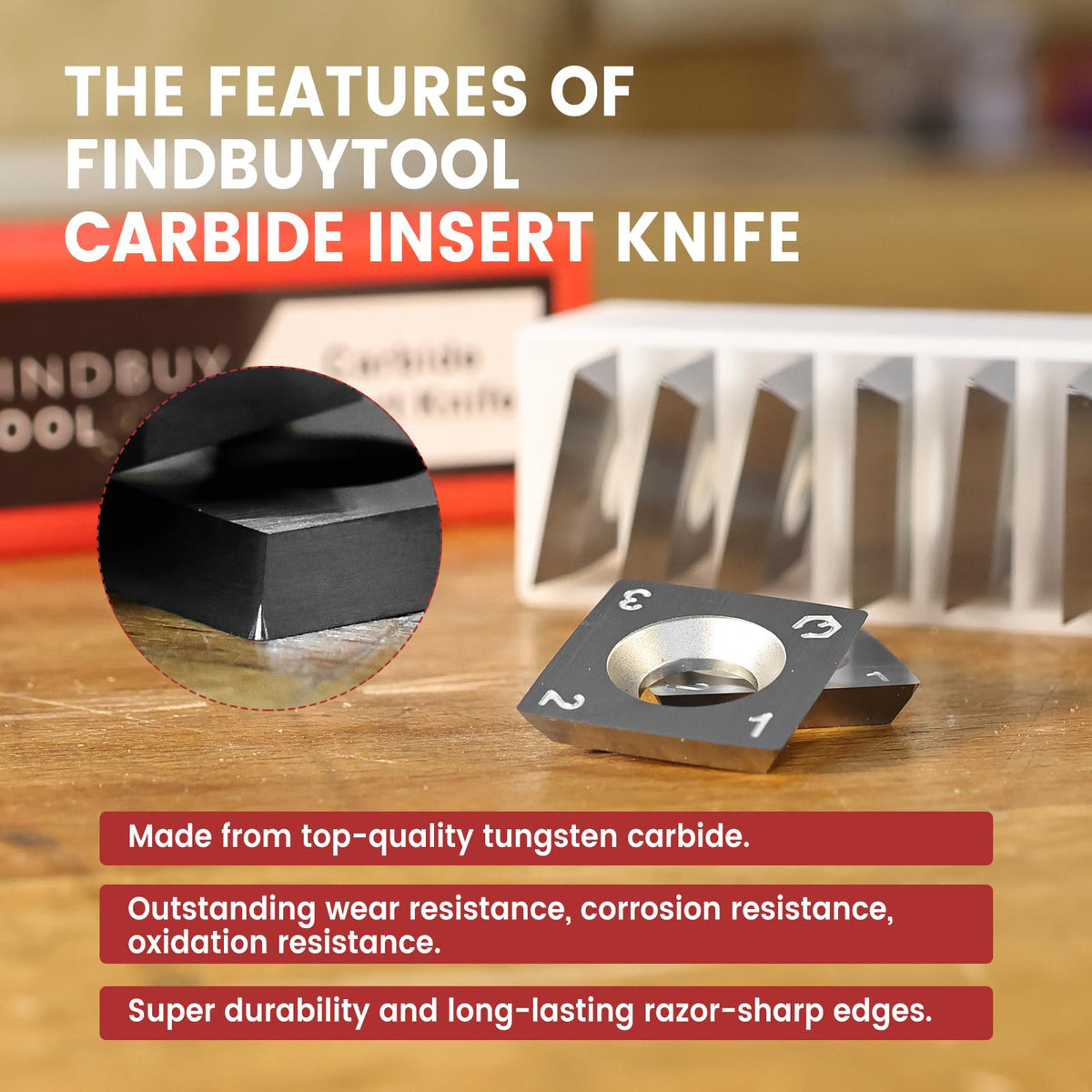 Findbuytool Carbide Inserts cutters (15x15x2.5mm-30°-R150-4R0.5) Insert for Woodworking Helical Cutter Head Tools, 100Pcs
