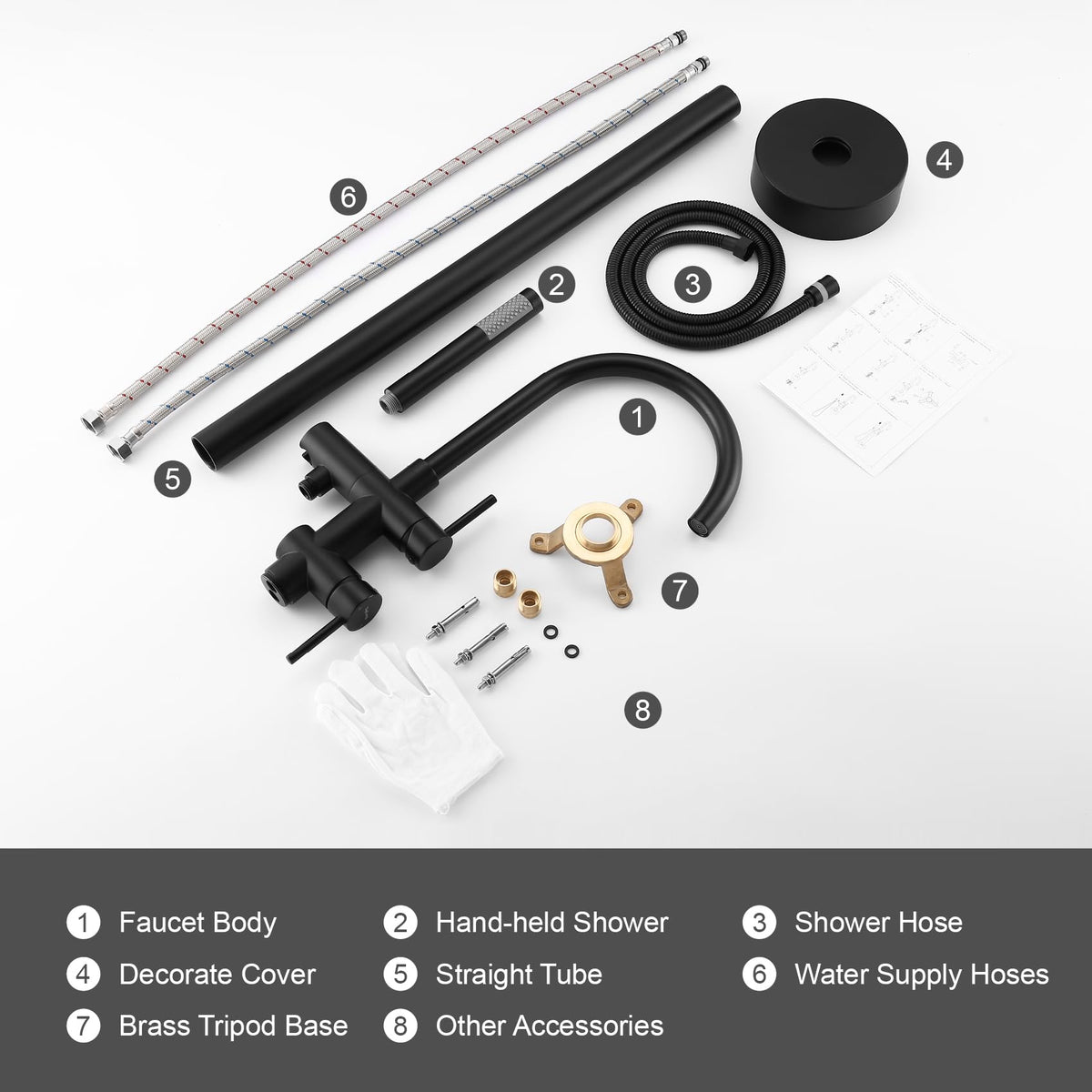 Taplong Matte Black Freestanding Tub Filler Faucet, Floor Mount Bathtub Faucet with Single Handle Handheld Shower, High Flow Bathroom Tub Faucet-51005B