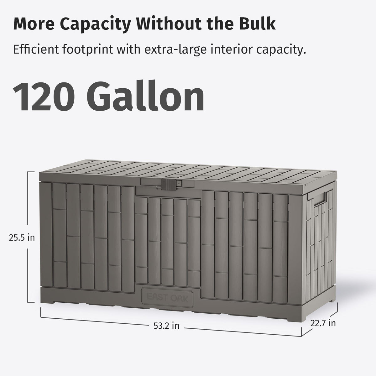 EAST OAK 120 Gallon Outdoor Storage Box | Large Resin Deck Box with Reinforced Stainless Steel Support | Waterproof & UV-Resistant Patio Storage Box for Cushions, Garden Tools & Pool Accessories, Grey