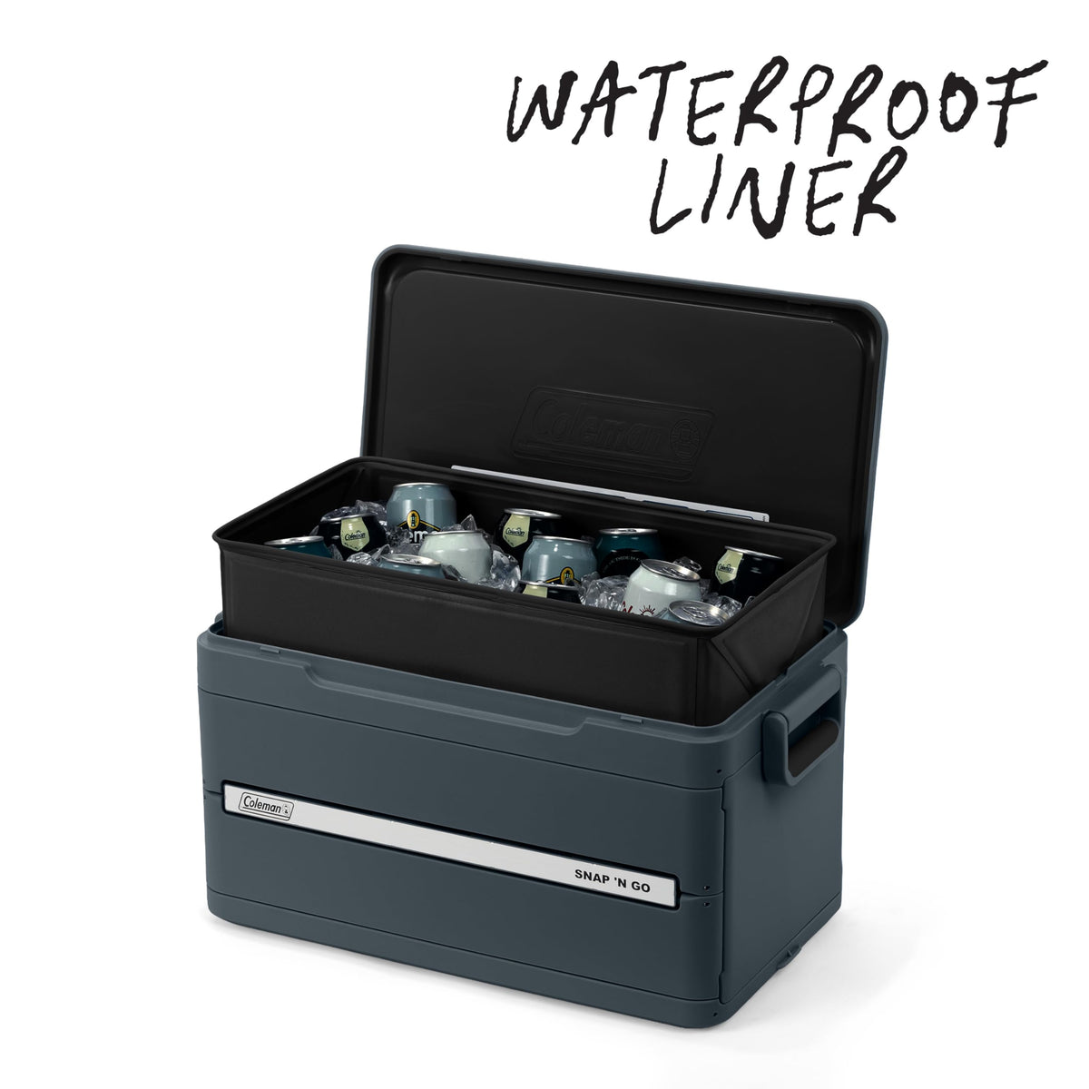 Coleman Snap 'N Go 55-Quart Collapsible Hard Cooler, Portable Hard-Sided Cooler with Waterproof Removable Liner, Space-Saving & Quick Set Up, 64 Hours Cold, Mussel Grey