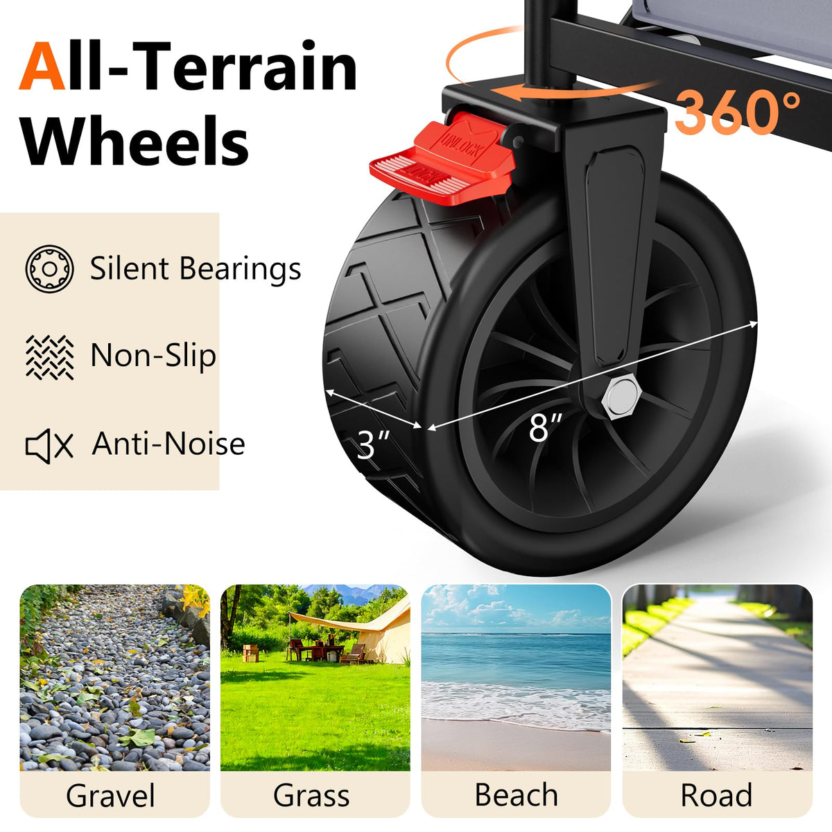 3 in 1 Collapsible Wagon with 300lbs Weight Capacity,150L Heavy Duty Utility Cart with Removable Canopy,with Big All-Terrain Beach Wheels & Drink Holders,Gray