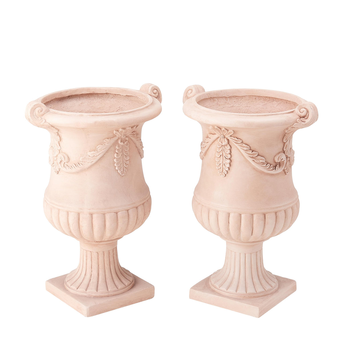 Christopher Knight Home Gary MGO Round Planters Set of 2, Outdoor Flower Pots with Floral Relief Carvings, Classical Garden Urn with Drainage Hole, Patio Urn Planters for Garden, Terracotta