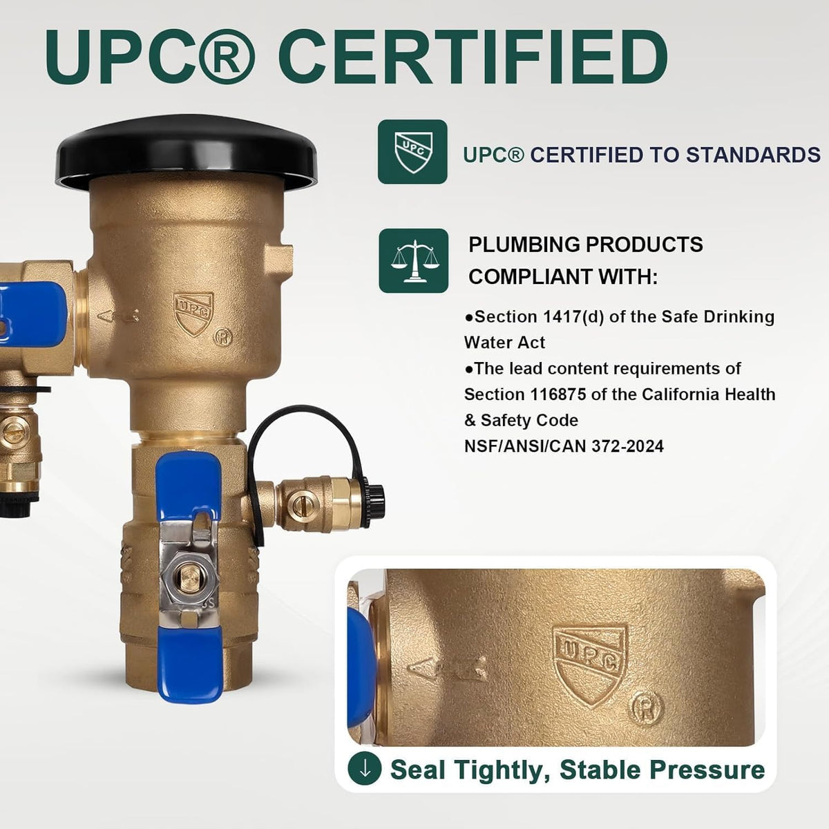 【UPC® Certified】1" Brass Pressure Vacuum Breaker with Repair Kit, Max 400PSI Sprinkler Backflow Preventer for Non-Potable Systems Like Irrigation & Industry
