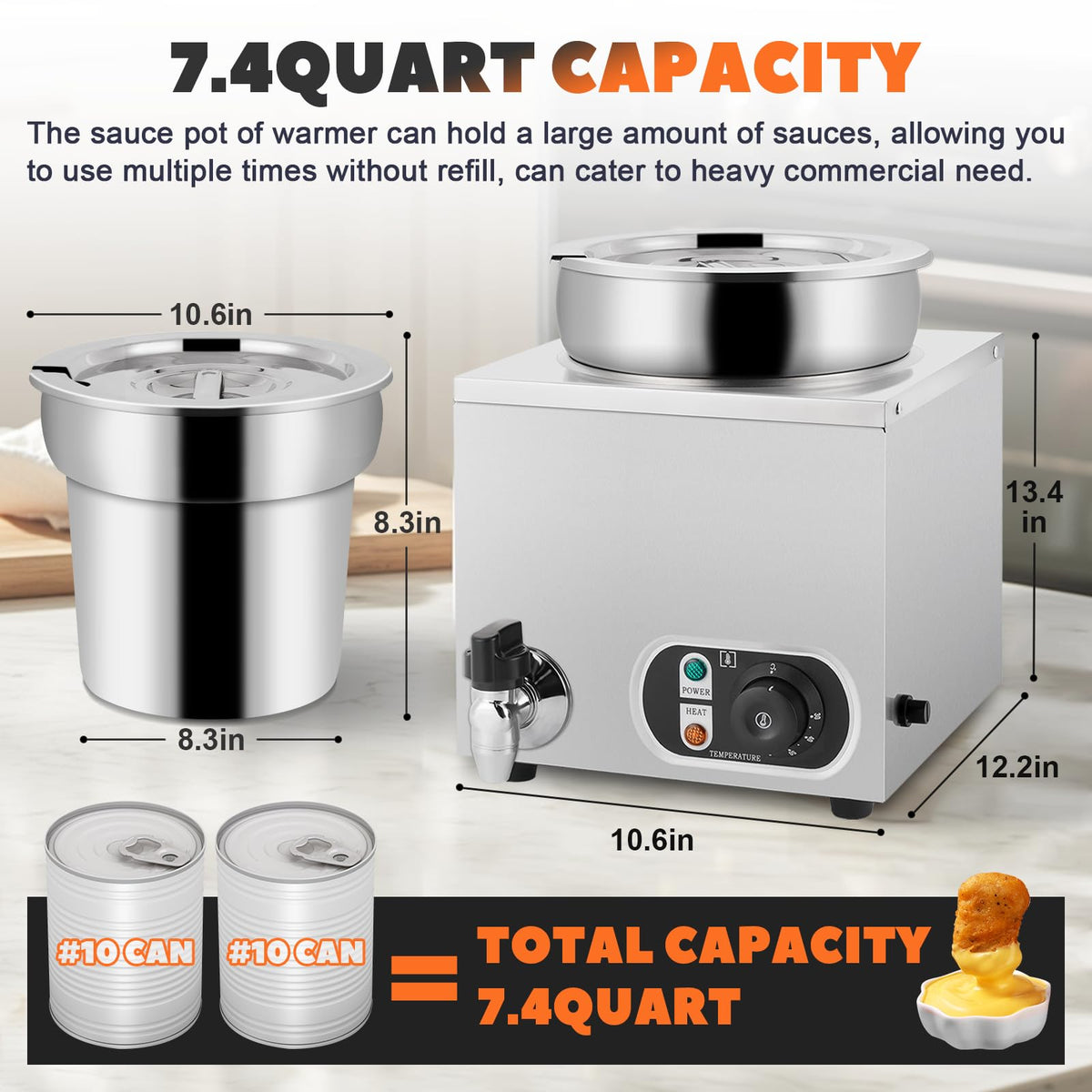 Nacho Cheese Warmer Dispenser 7.4Quart Hot Fudge Warmer Commercial Soup Warmer with Ladles, Food Warmer for Nachos Cheese Caramel Popcorn Hot Fudge Sauces 86-185℉110V