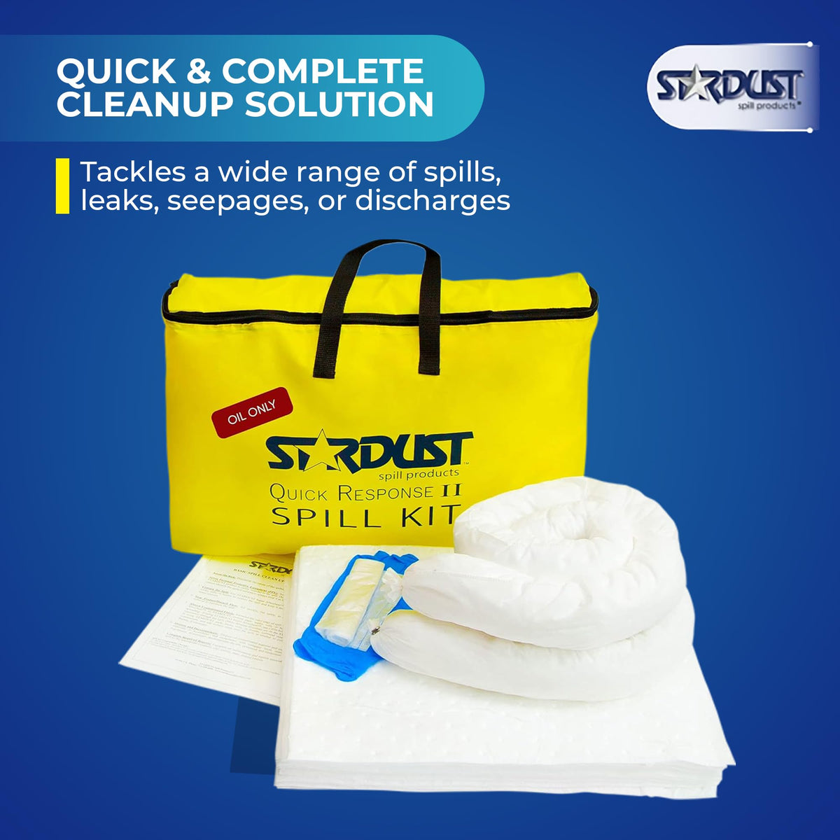 Stardust Spill Products Oil-Only Spill Kit – OSHA Compliant Solution for Vehicles, Industrial, & Restaurant Use, Emergency Response Oil Cleanup, 12-Pack