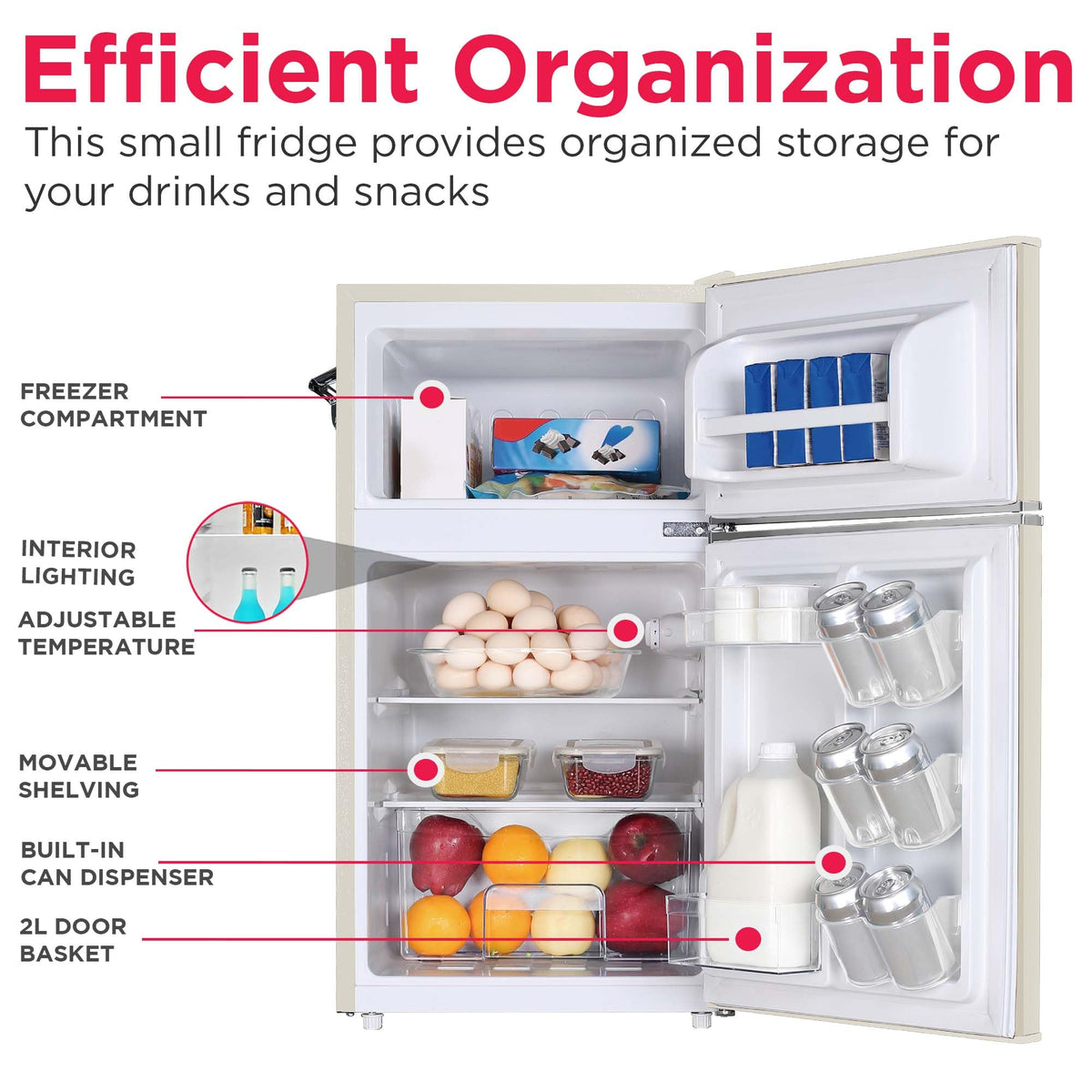 Frigidaire EFR840-Cream EFR840 Retro Mini Fridge with Freezer & Side Bottle Opener-Small 2 Door Refrigerator for Office Bar or College Dorm Room-3.1 Cu Ft (Cream)