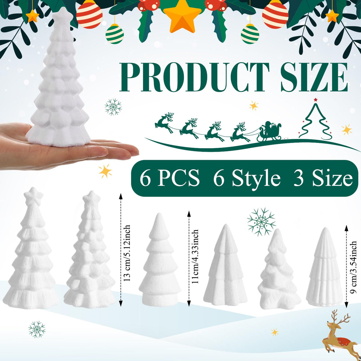 Bucherry 6 Pcs Christmas Ceramics Velvet Trees Set Christmas Table Decorations 3 Sizes Velvet Xmas Tree for Winter Holiday Table Centerpiece Decorations Mantel Decor Xmas Gifts(White)