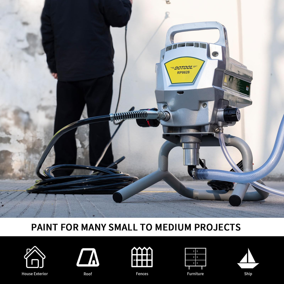 DOTOOL 950W Airless Paint Sprayer,3300PSI High Efficiency Paint Sprayer Gun,Thinning-Free,with Extension Pole Other Accessories,for Home Interior & House Exterior DIY Painting Projects.