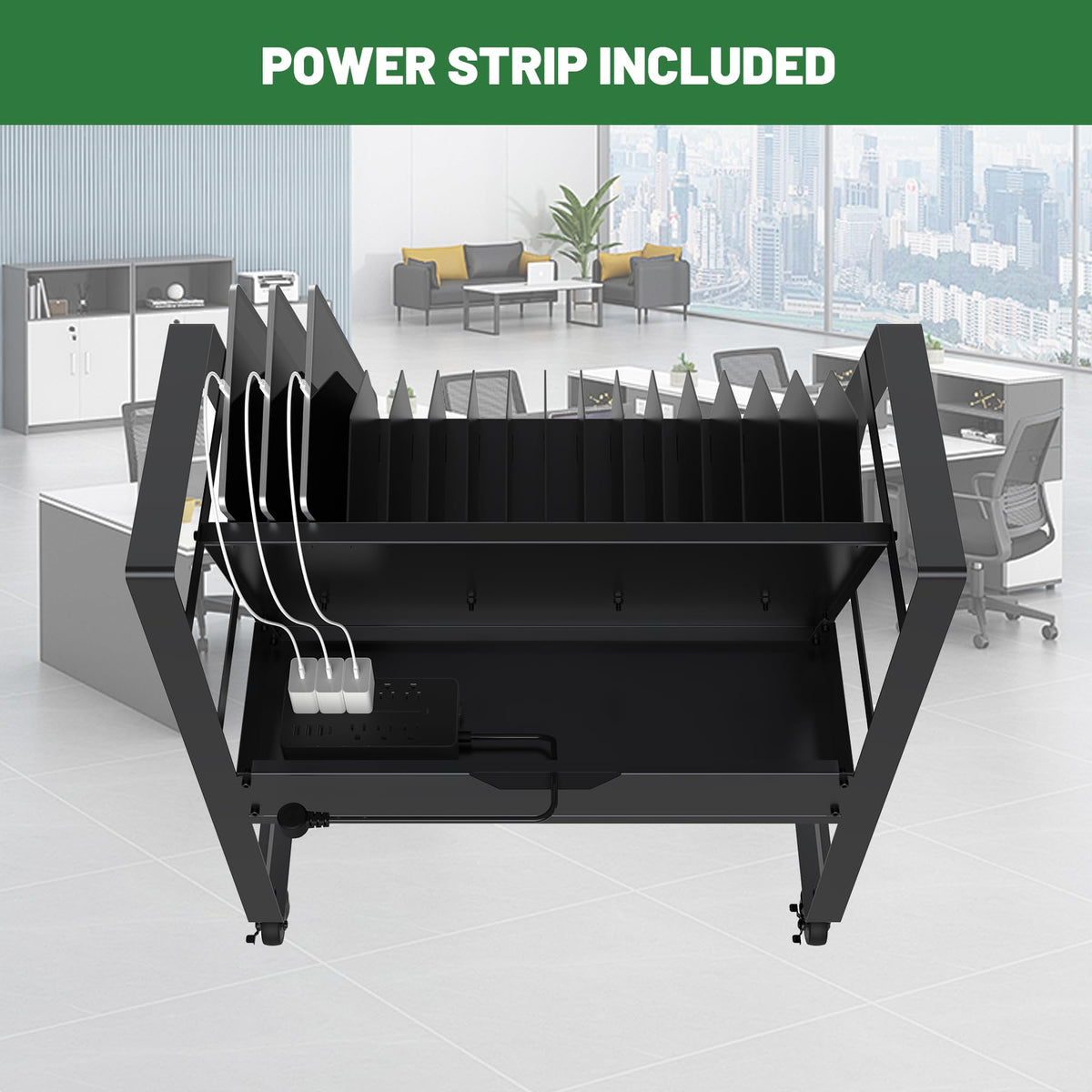 biosp 16 Devices Mobile Open Charging Cart, Rolling Charging Dolly with Wheels for Laptop Computers, Chromebooks, Electronic Equipment Organizer Rack for Office, Classroom (Power Strip Included)
