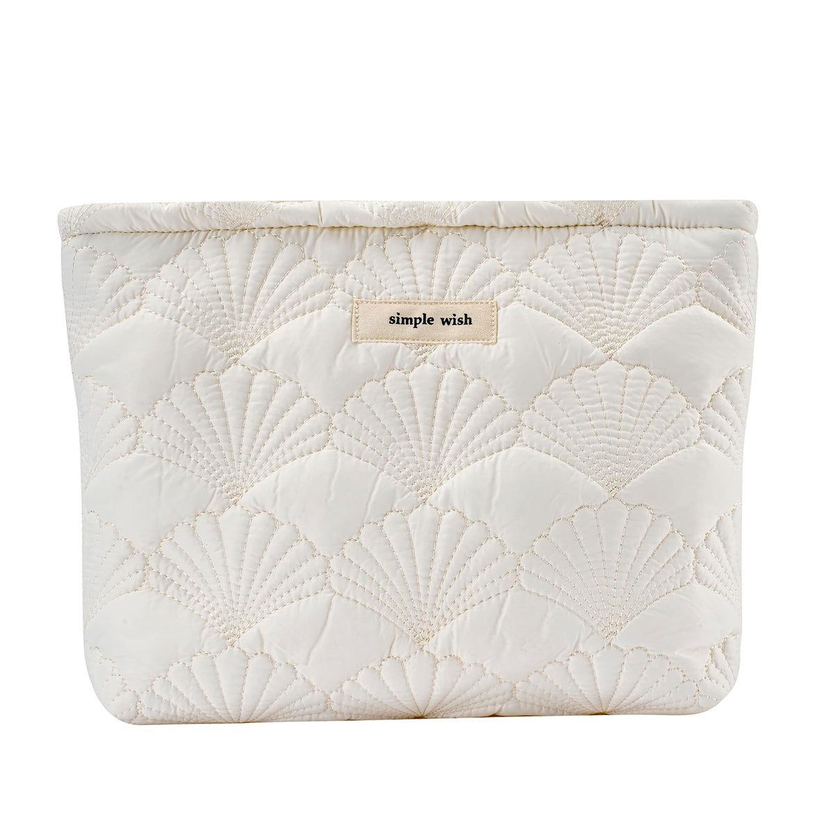 RSRSLEII Quilted Cotton Coquette Makeup bag, Coastal Granddaughter Aesthetic Cosmetic Bag, Cute Seashell Portable Travel Toiletry Pouch (01White)
