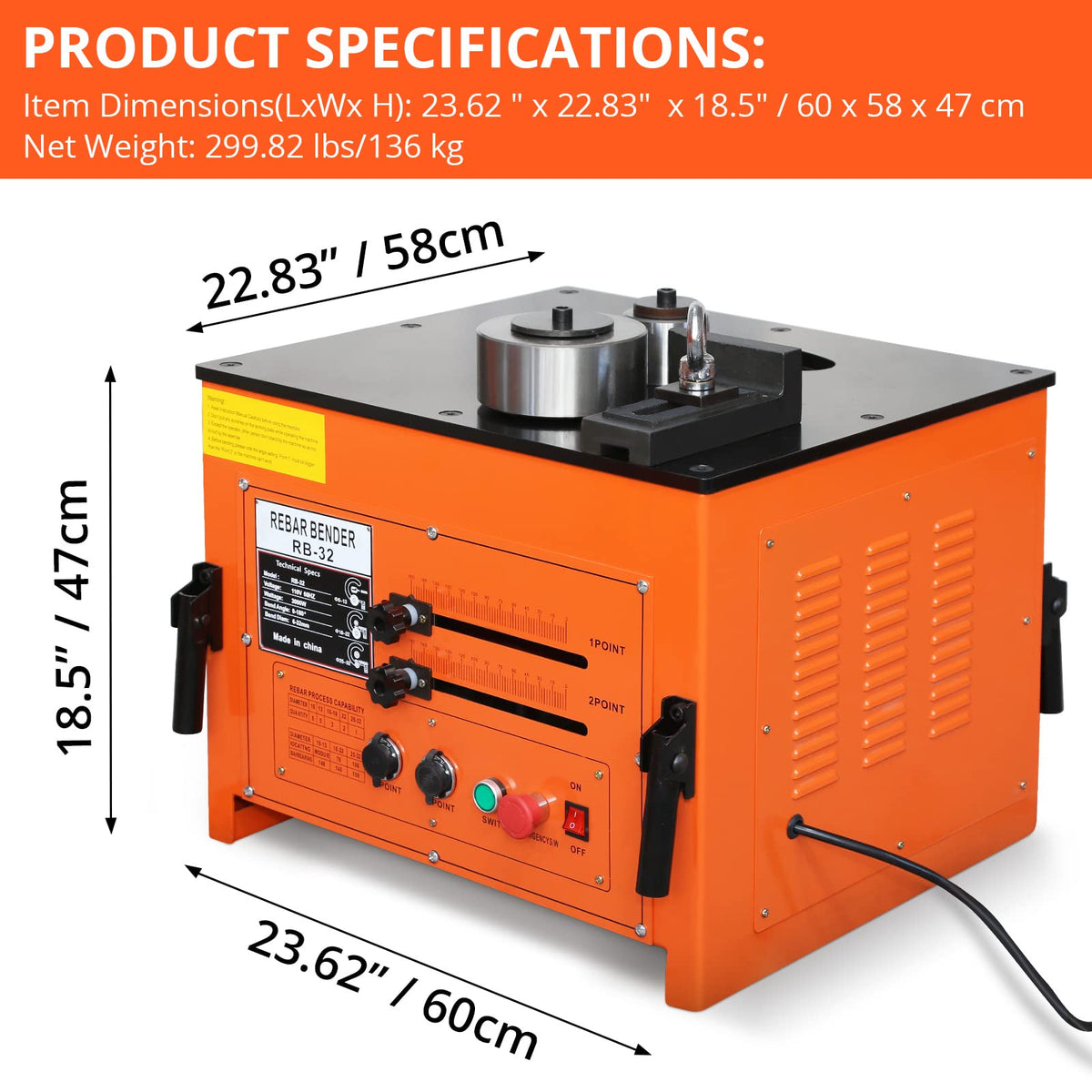 GarveeTech 3000W Electric Rebar Bender up to 1.3 in with Our Electric Bender - Achieve 0-180° Angles, Operate with Convenient Foot Pedal Switch, Powerful 3000W Motor