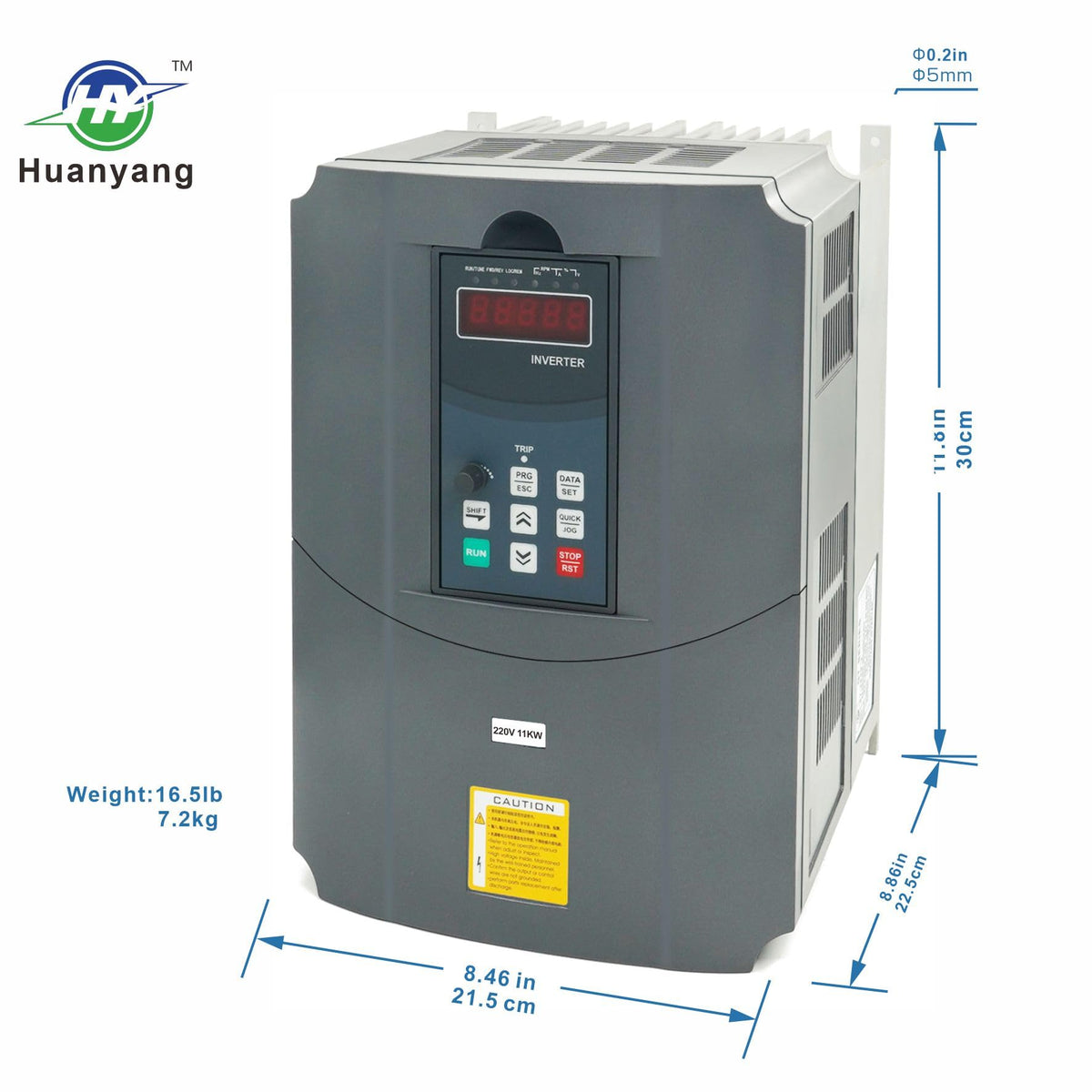 HY HUANYANG Variable Frequency Drive VFD Vector Single to 3 Phase Converter, for Motor Speed Control,220VAC Input/Output (GT Series 11KW-15HP Model)