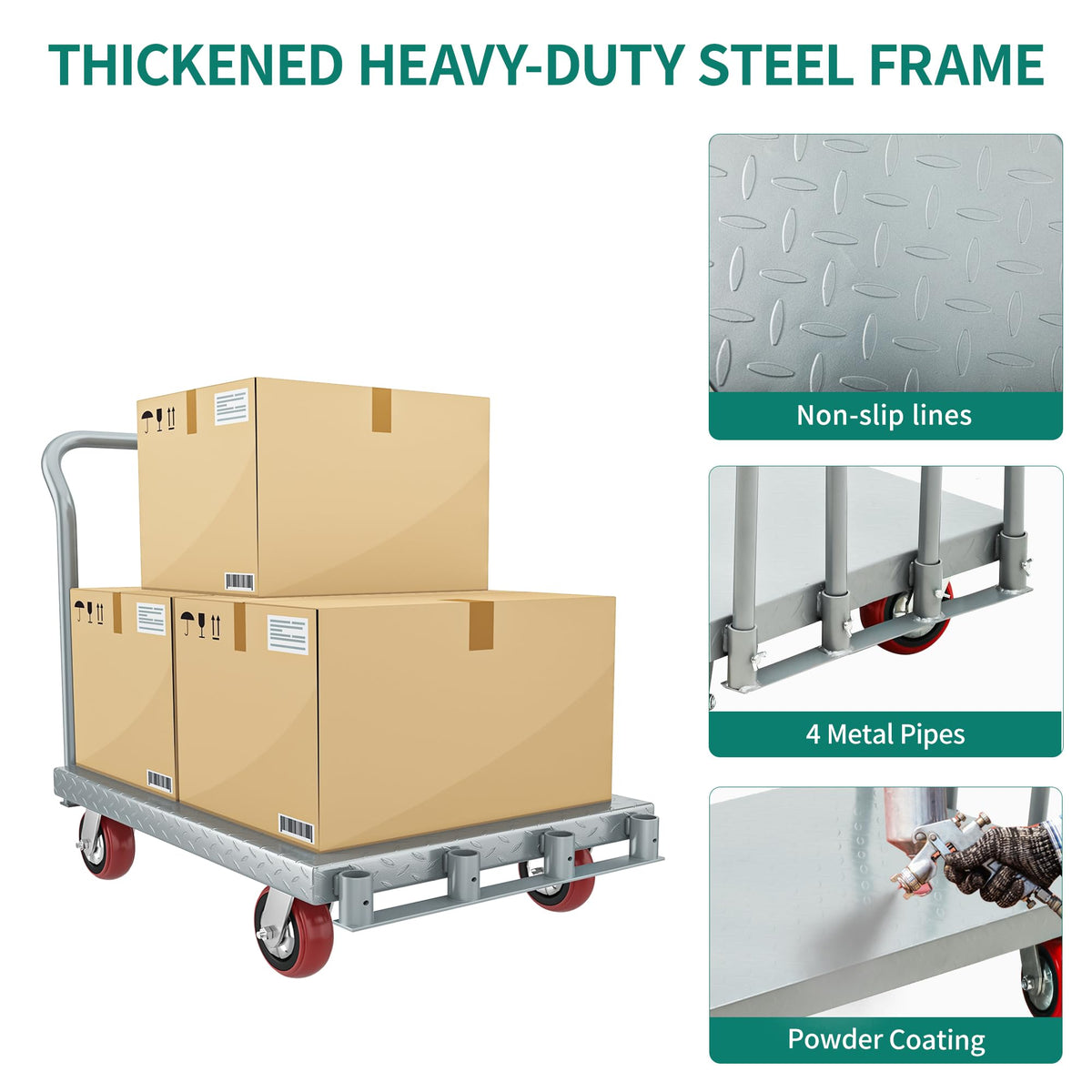 YITAHOME 2-in-1 Steel Panel Truck Cart 2200 LBS, Heavy Duty Platform Truck Carts with 4 Side Handrails, Flatbed Lumber Cart Drywall Carts with 4 Rubber Swivel Casters for Loading and Storage