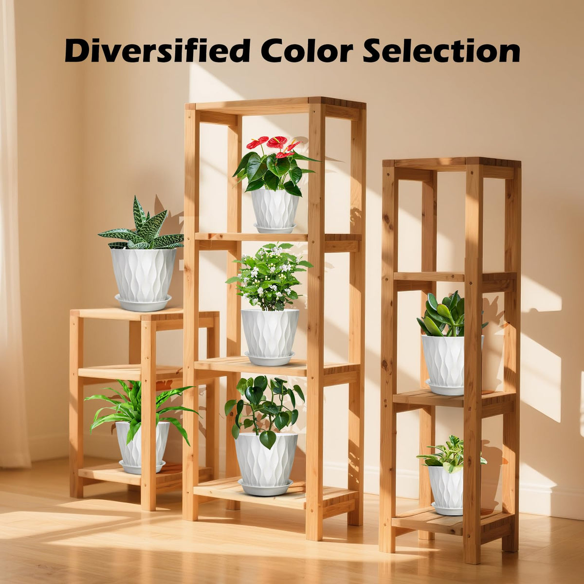GARDIFE 7/6.5/6/5.5/5/4.5/4 inch Plant Pots, 7 Pack Flower Pots Indoor Outdoor, Planters with Drainage Holes and Tray Saucers (White)