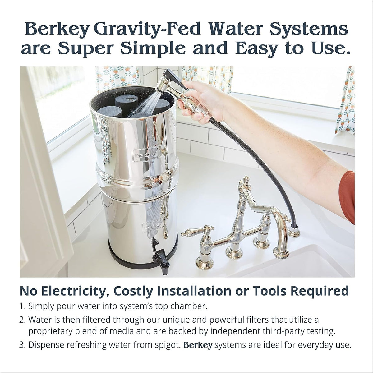 Big Berkey Gravity-Fed Water Filter System 2.25 Gallon with 2 Black Berkey Elements, 2 PF-2 Fluoride and Arsenic Reduction Elements