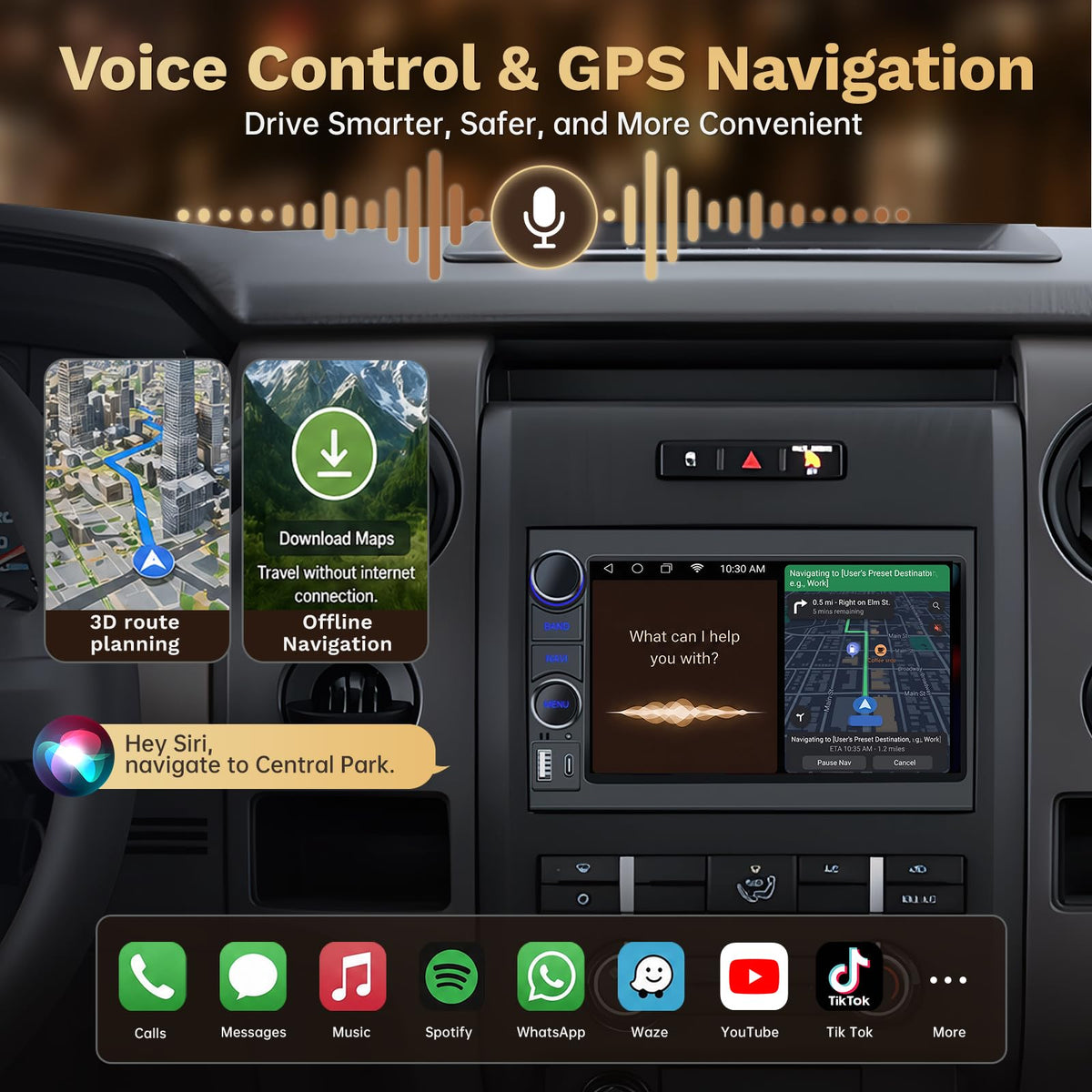 [4Core + 64G ROM] Car Radio Stereo for Ford F150 2004-2008: 7" Touch Screen Head Unit with Wireless Carplay Android Auto Bluetooth 5G-WiFi GPS RDS EQ HiFi FM Mirror Link SWC Backup Camera