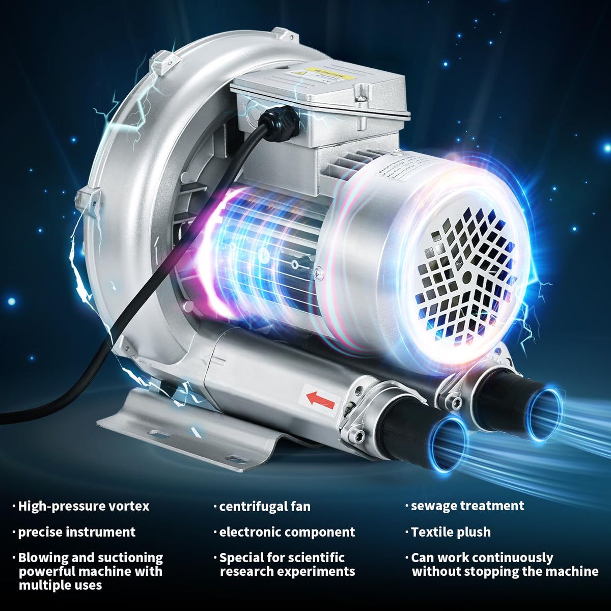 Byjoph 3/4HP Regenerative Blower, 77CFM 110V 60Hz Single Phase, High-Pressure Vortex Ring Blower, Industrial Vacuum Pump for Air Blowing Or Suction for Sewage Aeration Aquarium Fish Pond (0.74HP/550W)