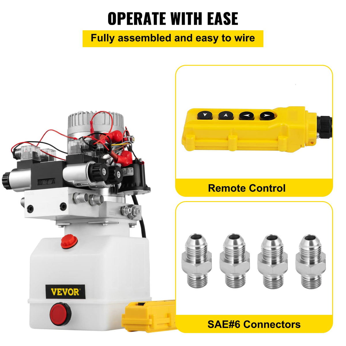 VEVOR Hydraulic Pump Double Acting 4 Way Hydraulic Power Unit Double Solenoid Hydraulic Power Pack 12V DC Hydraulic Power Pump with 4.5Liter Reservoir for Dump Trailer Car Lifting