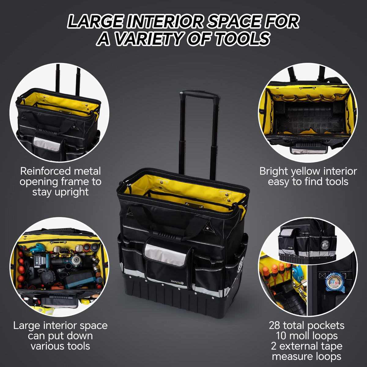 MARUTAI 18'' Rolling Tool Bag, Waterproof Tool Bag with Wheels, Portable Storage Organizer Rolling Tool Tote, fits in all cars/trucks/vans/motorcycles