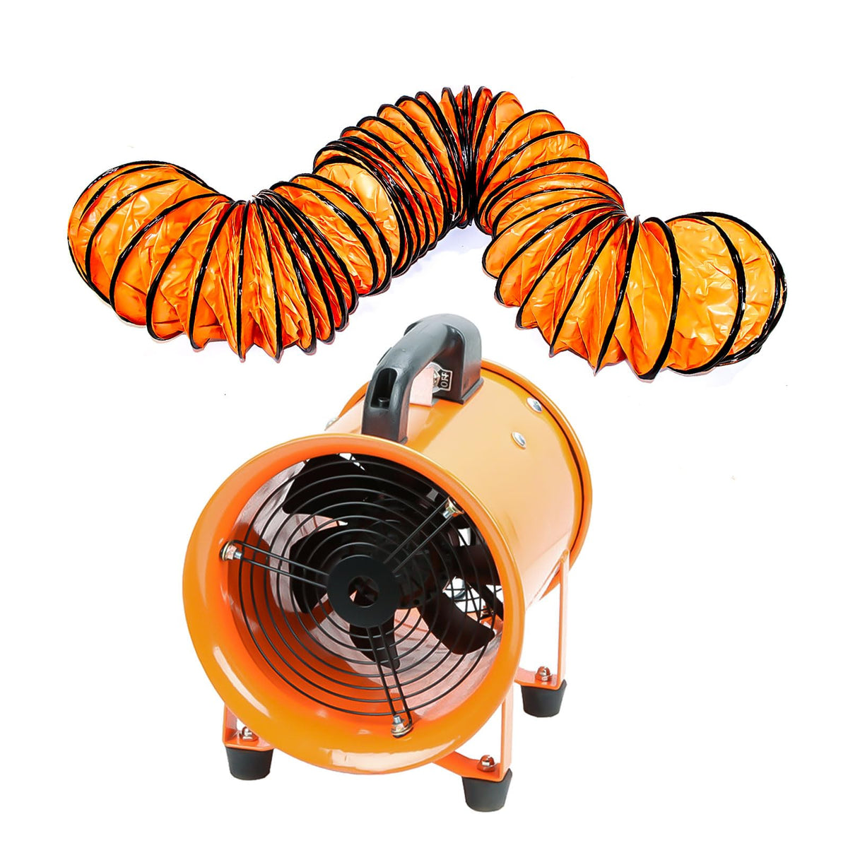 10-Inch High-Velocity Portable Utility Blower Fan, Industrial Exhaust Fan with 16.4ft Flexible Duct Hose, 3150 RPM Low-Noise Ventilator for Basements, Workshops, Warehouses, and Confined Spaces