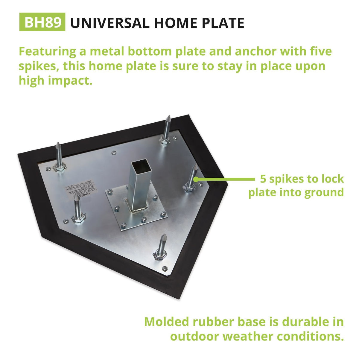 Champion Sports Universal Homeplate – Molded Rubber, Metal Bottom Home Plate with Ground Anchor and Spikes