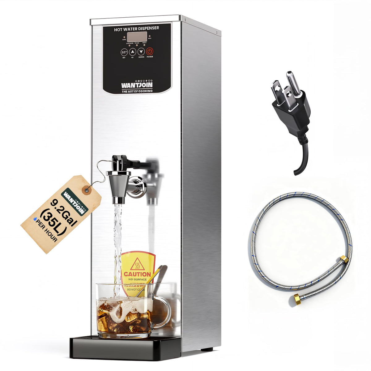 WantJoin Hot Water Dispenser - Commercial Water Boiler 35L(9.2 GAL)/H Step-Heating Adjustable Temperature Control 32°F - 212°F for Coffee Boba Tea Shop Office, Silver