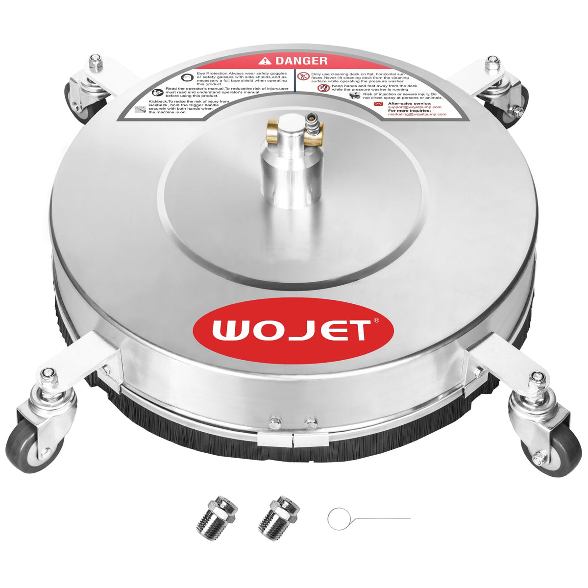 WOJET 16" Stainless Steel Pressure Washer Surface Cleaner, Professional Grade Power Washer Surface Cleaner Attachment for Concrete Driveway, Patio, Deck, Sidewalk, Fits Gas & Electric Washers 4500 PSI