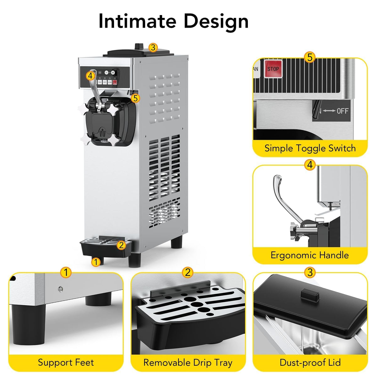 Soft Serve Ice Cream Machine Commercial, 1200W Ice Cream Maker Machine With a Roomy 7 L Hopper & 1.8 L Cylinder, 4.7-5.8 gal/H, LCD Digital Display & Timer, Single Flavor