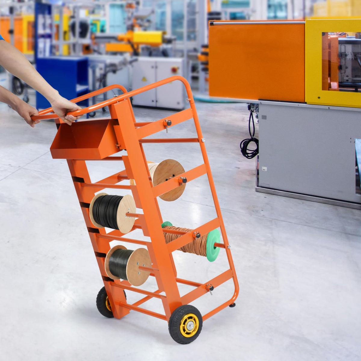 Wire Spool Rack Cable Caddy Wire Spool Cart Multi-Spool Wire Rack Dispenser with 11 Rods Multiple Axles Cable Spool Holder Wire Reel Caddy Cart with Wheels and Box for Electrical Industrial Retail