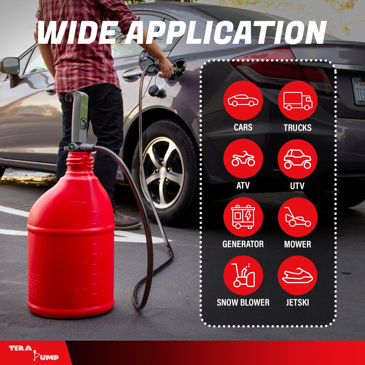 TERA PUMP Next Gen. 2x More Powerful Rechargeable Battery Liquid Transfer Pump (Up to 20% Faster Flow, 10.3 Liter/Min) Precise Nozzle Extra Long 10-ft. Hose for E85, Gas, Diesel, Kerosene and more