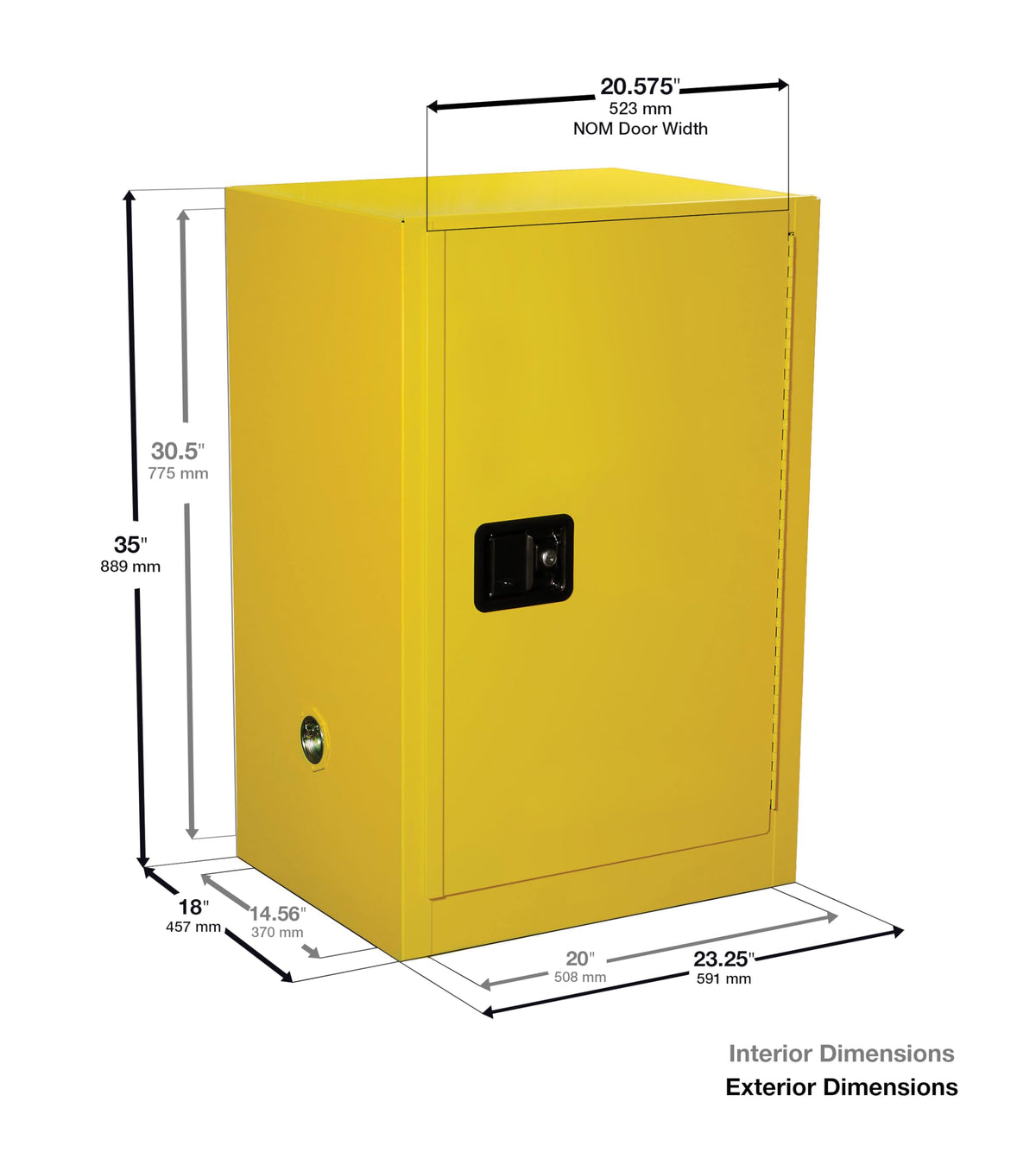 Eagle American Made 12 Gallon F﻿lammable Liquid Storage Cabinet, Manual-Close Space Saver Fireproof Cabinet for Schools, Garages, Manufacturing Facilities, 23" x 18" x 35", 1925X