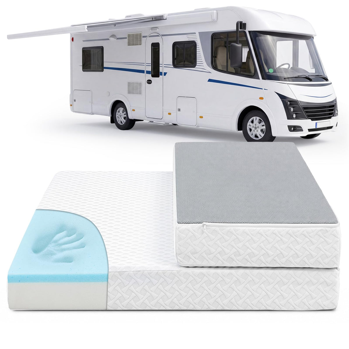 Novabright 1/3 Folding RV Short Queen Mattress, 75" × 59" × 6" Bifold Memory Foam Mattress with High Resilience Support, Breathable Cover & Zipper Non-Slip Bottom for RV Camper Trailers