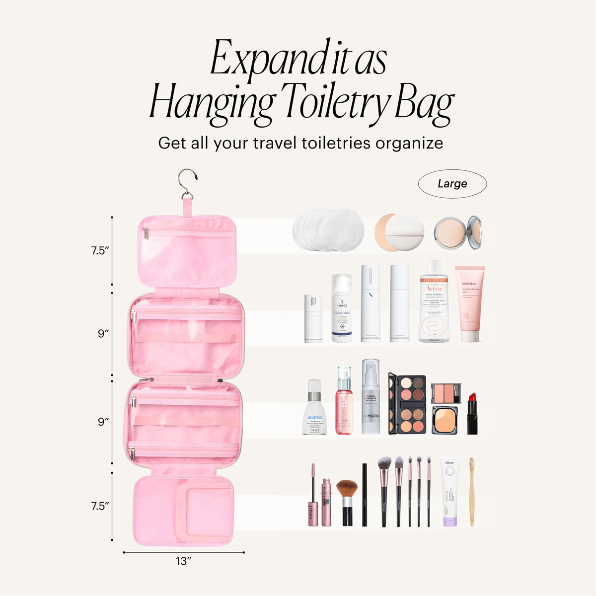 Pink Hanging Toiletry Bag for Women, Large Hanging Toiletry Bags for Traveling Women, Hanging Travel Toiletry Bag Women's Makeup Organizer for Cosmetics, Cute Large Toiletry Bags for Women Bathroom