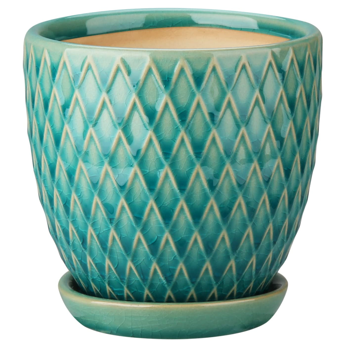 Oairse 4 inches Ceramic Planters Pots for Indoor Plants 3 Set of Small Round Flower Pots with Drainage Hole and Ceramic Tray Modern Planters Set for Succulents Cactus Garden Home Windowsill Table