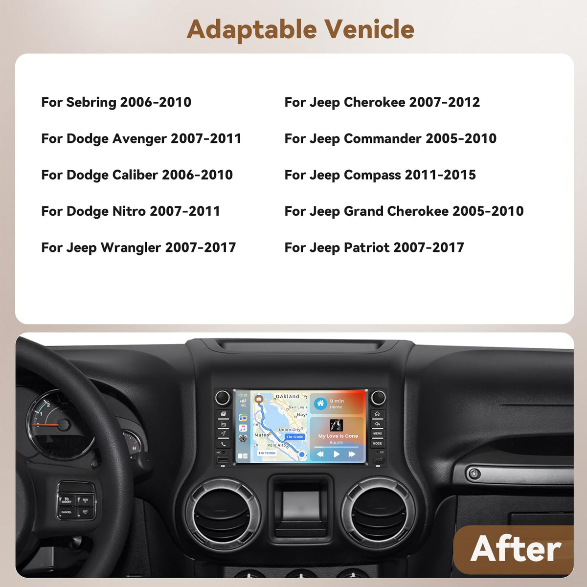 [4+128G] Android 15 Car Stereo for Jeep Wrangler 09-18/Jeep Compass 11-15, 7'' in-Cell Touchscreen Radio Wireless Carplay Android Auto 5G WiFi/Bluetooth Mirror Link GPS SWC FM/RDS/EQ Backup Cam+Mic