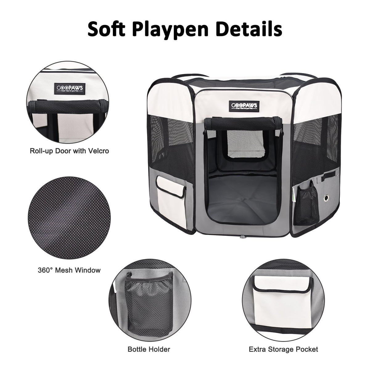 JESPET Pet Dog Playpens 36", 45" & 61" Portable Soft Dog Exercise Pen Kennel with Carry Bag for Puppy Cats Kittens Rabbits, Indoor/Outdoor Use