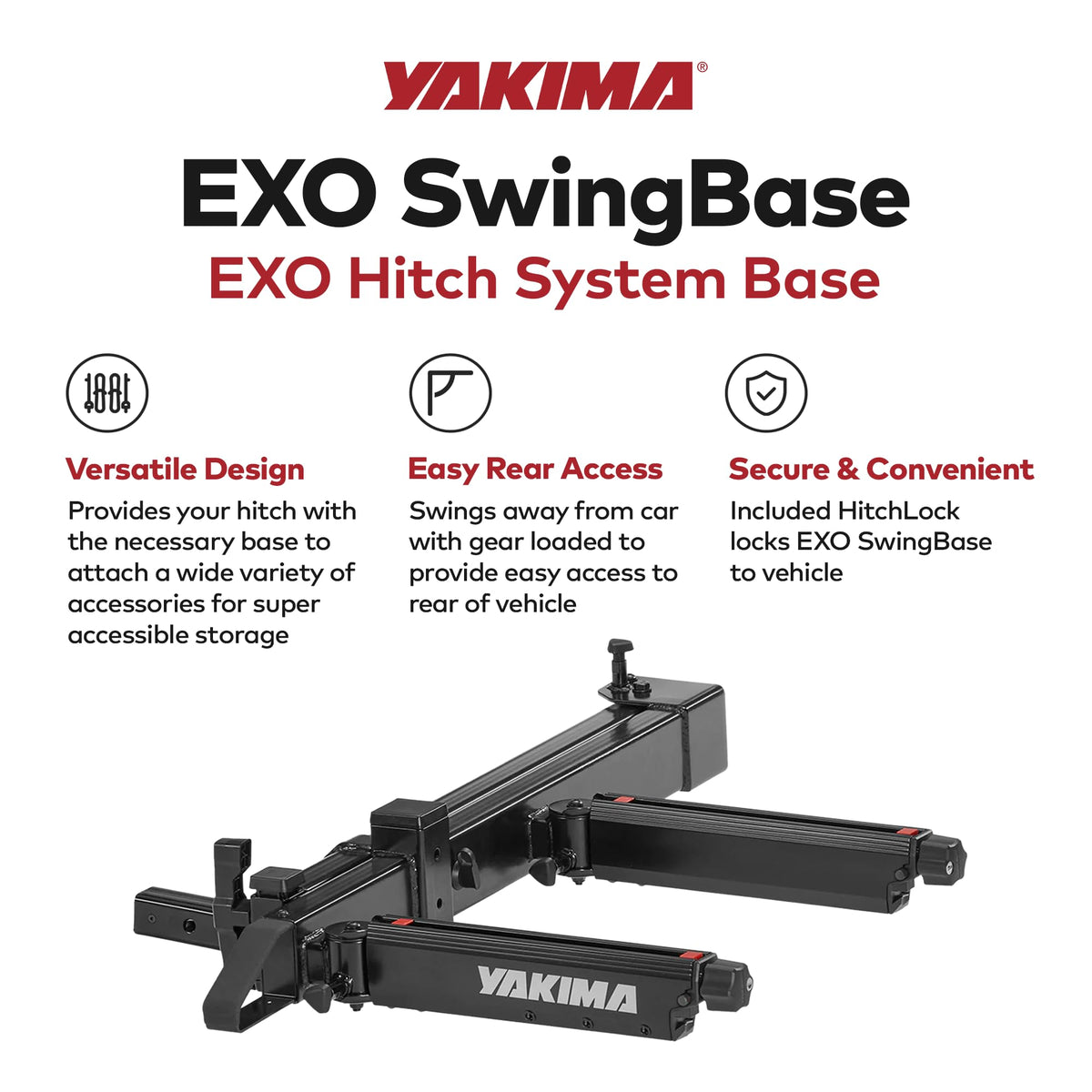 Yakima Swing Rack, Hitch Cargo System w/ Accessory Arm & Locks, EXO SwingBase, 2 In, Black - Heavy-Duty Car Vehicle Storage Accessories for Travel and Camping