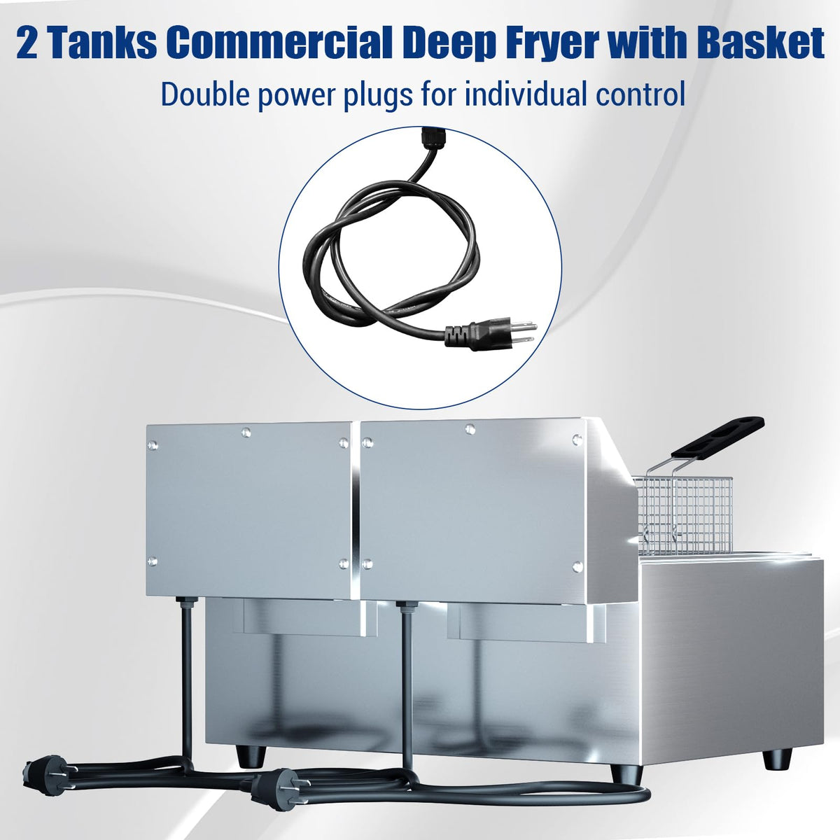 GarveeHome Commercial Deep Fryer with Basket, 16.8 QT Stainless Steel Electric Countertop Fryer with Double Tanks and Temperature Control for Restaurant and Home Use, 1800 W+1800 W