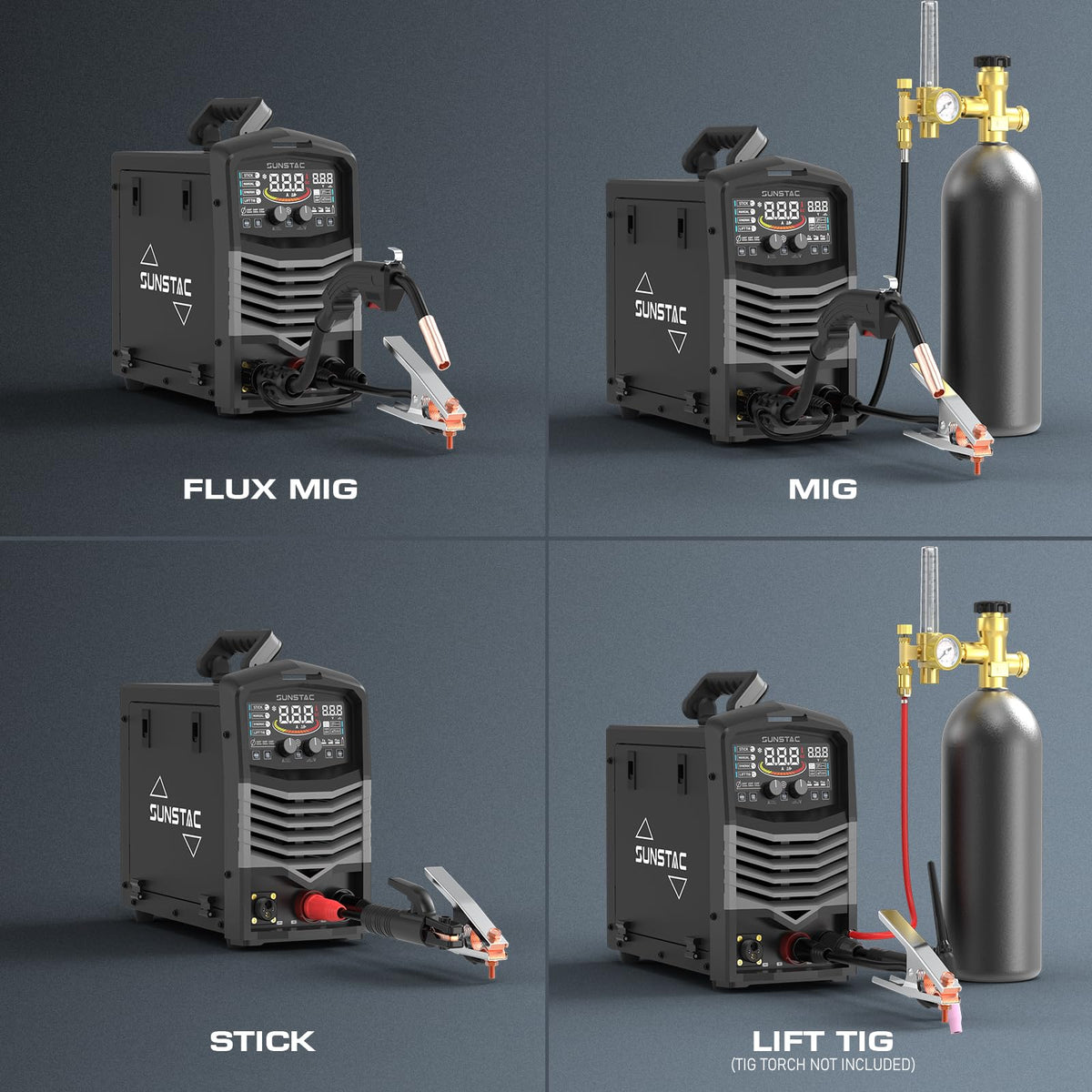 MIG Welder, 180A 110V/220V Gas MIG/Gasless MIG/Lift TIG/Stick 4 in 1 MIG Welding Machine, MIG with IGBT Inverter Synergic Control, Digital Screen Display and Over Loading Protection