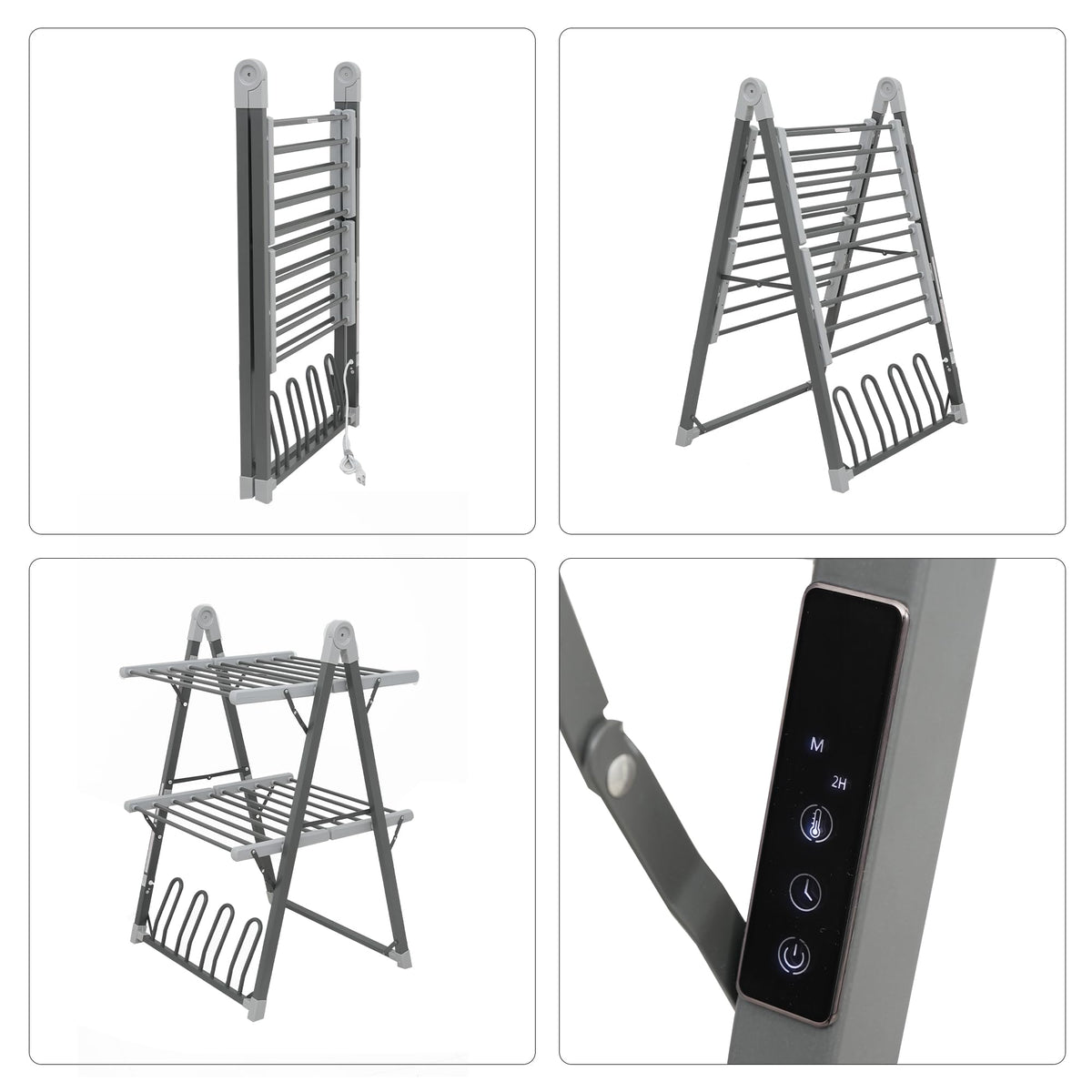 SHARNDY Electric Heated Clothes Drying Rack,Foldable Heated Garment Dryer with Timer Shut-Off Laundry Rack for Clothes Shoes Socks,Aluminum Alloy,Space Gray,Plug & Play,(39.37x25.98x23.82in)