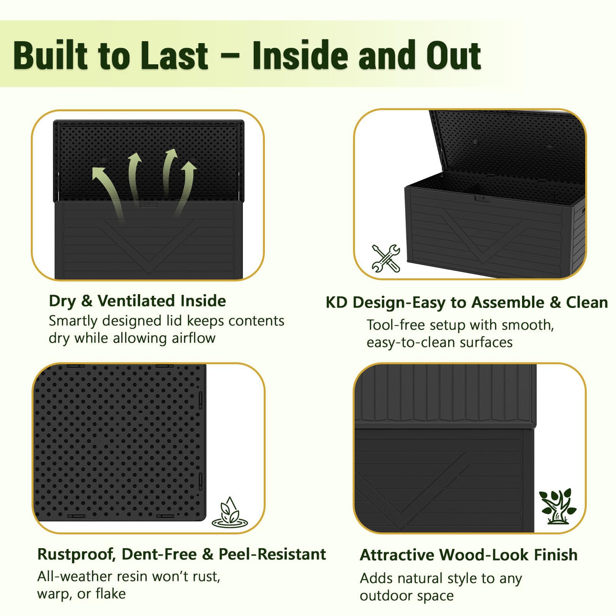 MAKE CHANGES 260 Gallon Outdoor Storage Box, Waterproof Resin Double-Wall Deck Box Organizer with Removable Dividers for Patio Cushion Storage, Lockable Outside Container for Garden Tools