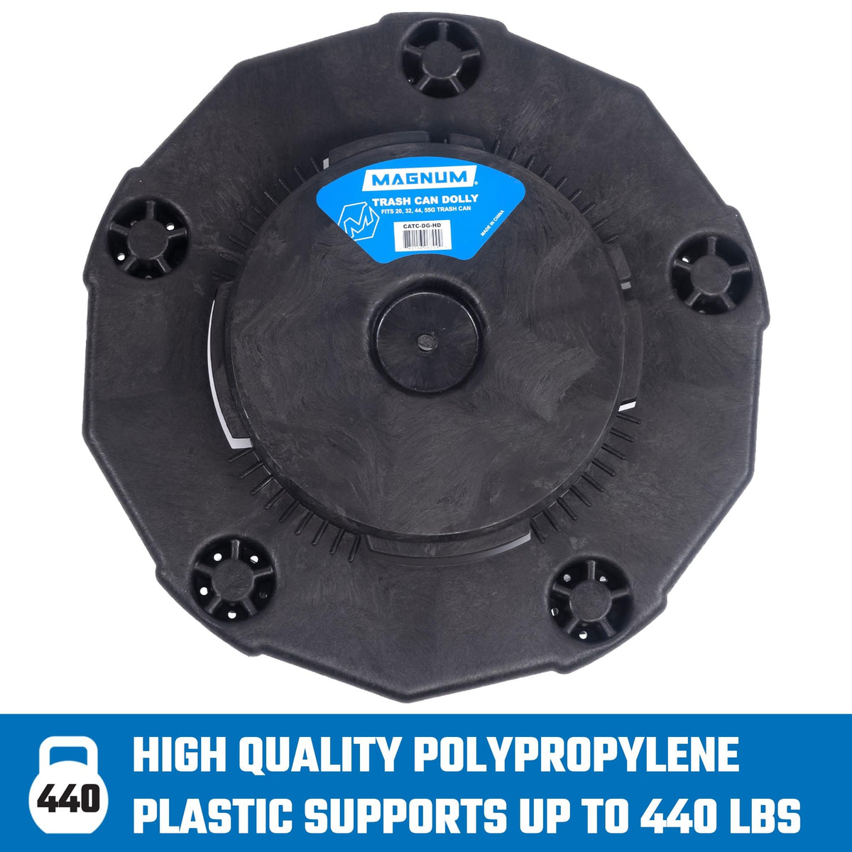 Magnum Blue 32 Gallon Trash Can Set (Trash Can, Quiet Dolly, and Reinforced Lid), Construction Grade, Jobsite Ready for Handling and Rolling Garbage CMTC-CLD0-32B01 (1 Set)