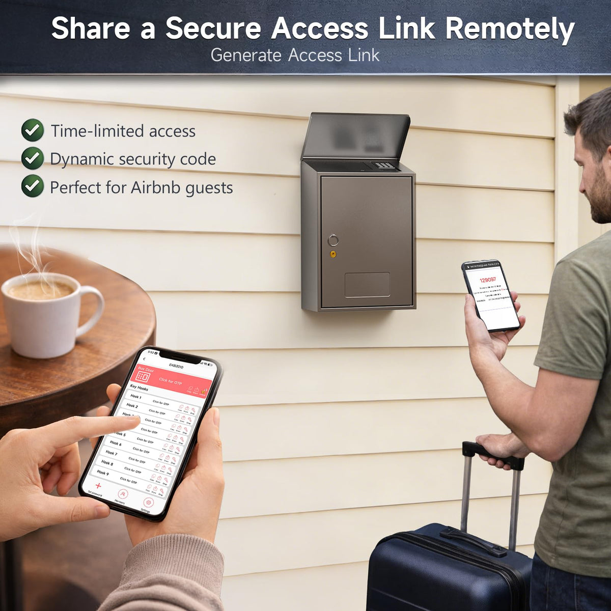 WeHere 10-Key Key Lock Box with Self-Service Key Dispenser - Aotumatic Drop Key, Key Management System, Remote Sharing Access Code, Secure Key Cabinet for Airbnb, Hotel, Property Managers & Car Rental