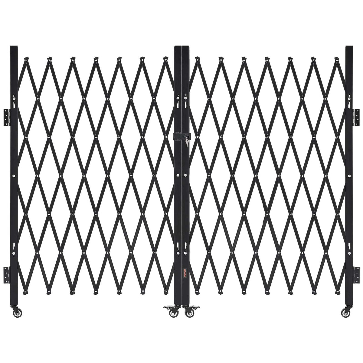 VEVOR Double Folding Security Gate, Lockable Scissor Gate with 360° Swivel Casters, Outdoor Barricade Steel Retractable Gates, for Entry Security, Garage, Warehouse & Pool, 145.67 x 63.19 in (W x H)