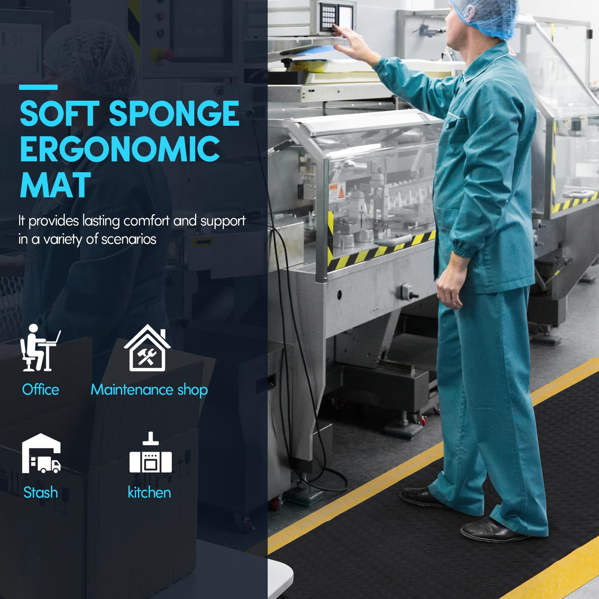 GOOFCXO 3 x 5 FT Anti Fatigue Mats Industrial 15/16 Inch Thick Soft Sponge Ergonomic Mat Durable Heavy Duty Diamond Plate Work Mat for Standing Non Slip Industrial Grade Floor Mat for Leg & Back Pain