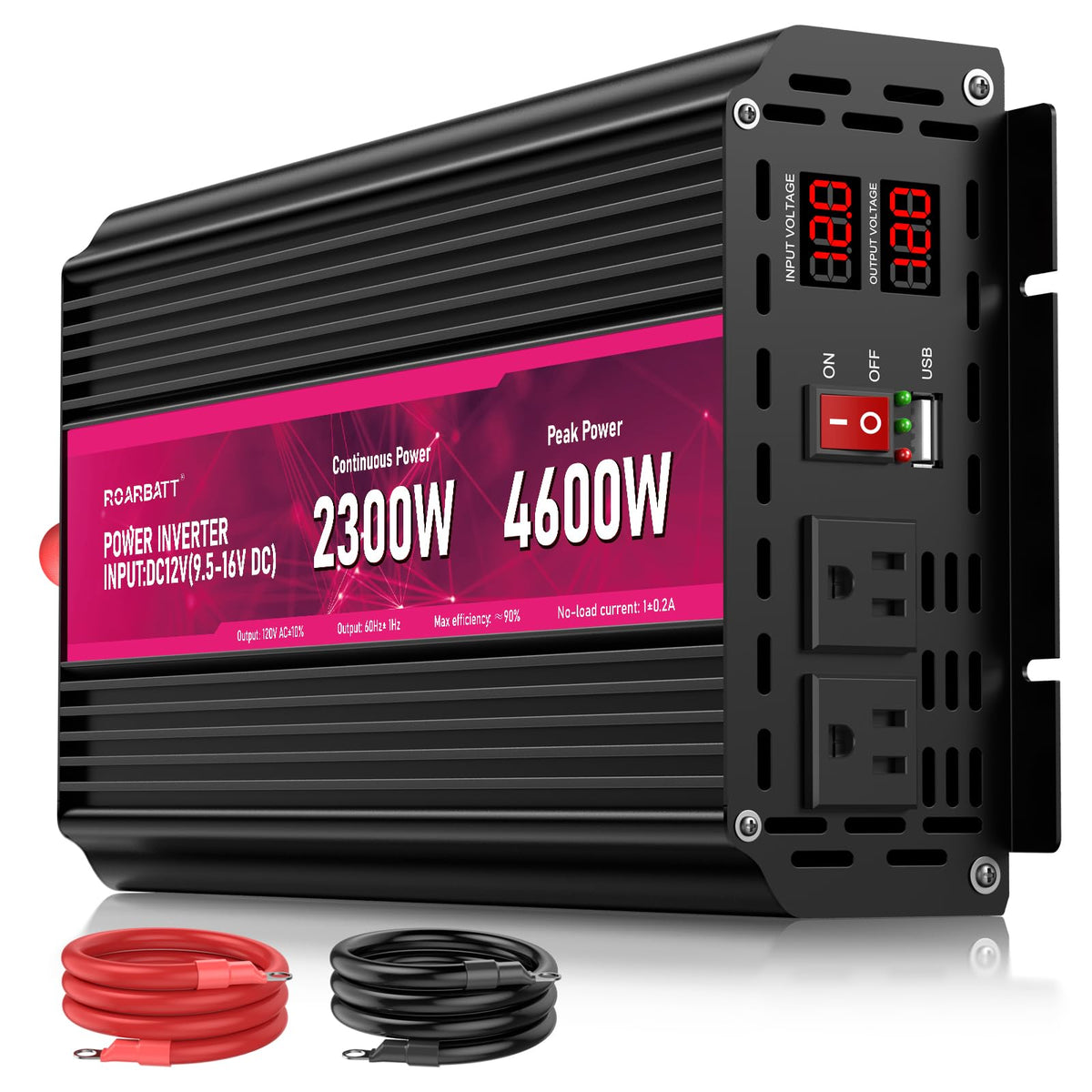 2300W Power Inverter,12V DC to AC 110V120V Peak Power 4600W with 2AC Outlets and 2.4USB Port,LCD Display Car Inverter for Power Converter Outdoor Activities,Emergency,Vehicles Truck RV Solar System