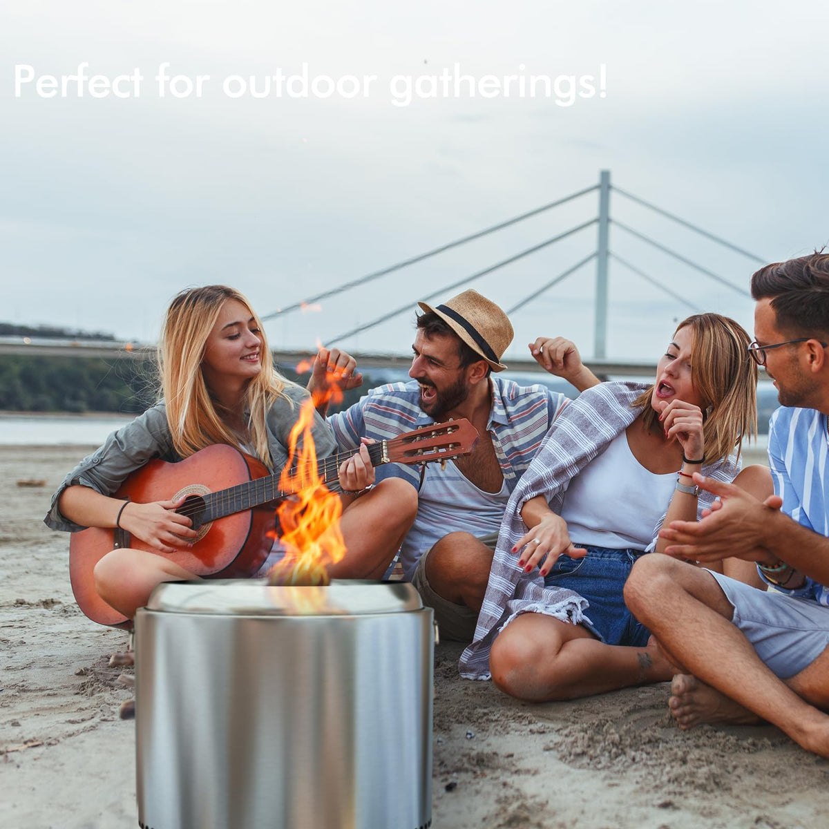 27" Smokeless Fire Pit, Portable Stainless Steel Firepit for Camping, Backyard, Beach,360° Airflow Wood Burning Outdoor Fireplace with Stand & Removable Ash Pan