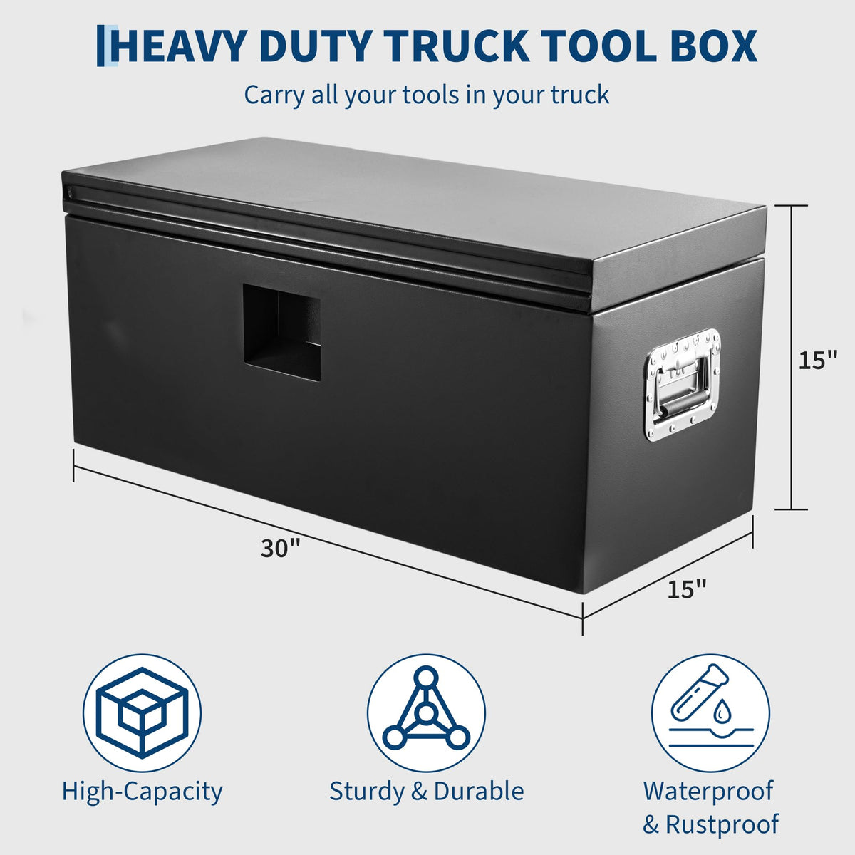 Heavy Duty Truck Bed Toolbox, Steel Truck Tool Box with Dual Lift Lids, Lockable & Weatherproof, Gas Struts, Universal Mounting for Pickup Truck Bed, RV & Trailer, Powder‑Coated Tool Storage Chest